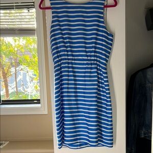 J. Crew Blue and White Striped Knee-Length Sleeveless Dress